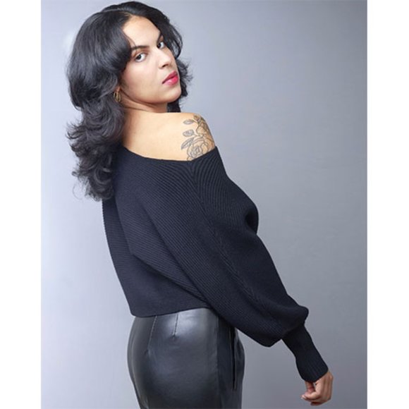 Black Dolman Sleeve Ribbed Knit Sweater Top $20 Today Only - Picture 2 of 7